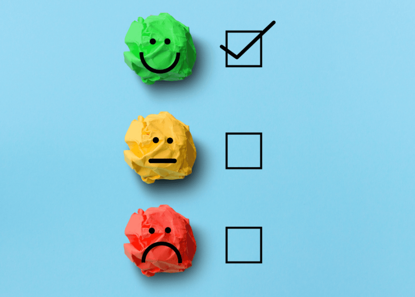 3 feedback boxes for happy, neutral & sad - with the happy box ticked