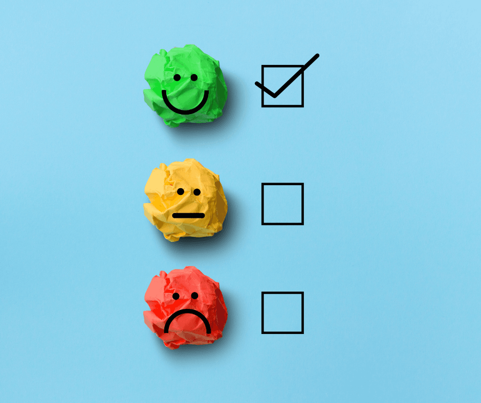 3 feedback boxes for happy, neutral & sad - with the happy box ticked